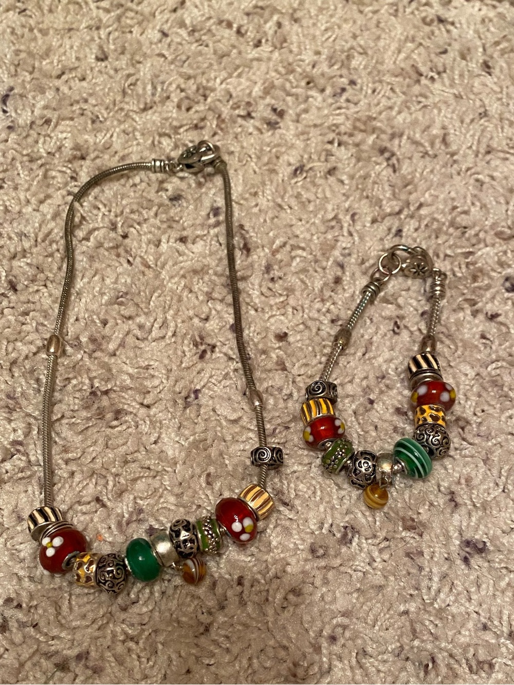 sterling silver, glass beaded necklace & bracelet set